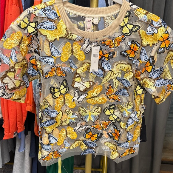 NWT Anthropologie Dolan Left Coast Butterfly Appliqué Sheer Tee - Picture 5 of 6